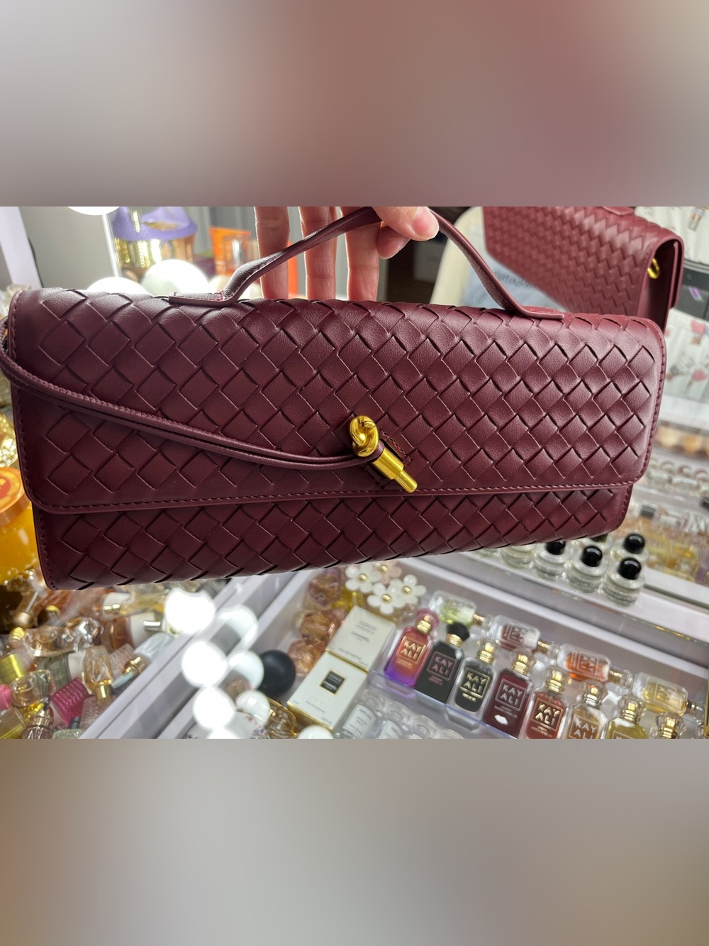 New Woven Top-Handle Shoulder Bag in Burgundy